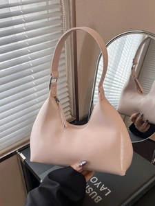 Chic pink half-moon hobo bag with sleek PU finish and stylish shoulder strap