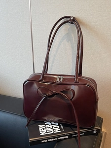 Large Capacity Bowknot Shoulder Bag Women French Vintage PU Leather Underarm Tote Bag Fashion Zipper Handbag Daily Commuting