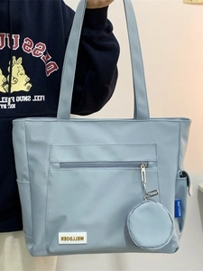 Large Capacity Women Tote Bag Shoulder Bag Polyester Student School Bag With Coin Purse Pendant Casual Shopping Handbag