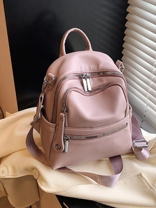 Women Mini Fashion Backpack PU Leather Multi Zipper Large Capacity Casual Small Bag Simple Shoulder Bag For Daily Travel