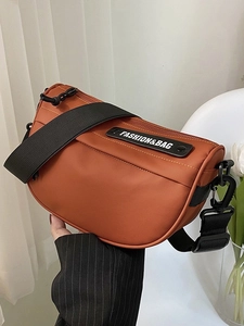 Women Casual Nylon Crossbody Saddle Bag With Adjustable Wide Strap Fashion Letter Label Half Moon Shoulder Bag Daily Travel Pouch