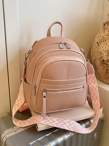 Fashion Women Mini Backpack With Geometric Wide Strap Casual Texture Fabric PU Leather Multi Pocket Travel Schoolbag