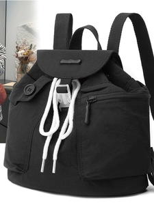 Modischer schwarzer Mini-Eimer-Rucksack mit Kordelzug und langlebigem Nylongewebe