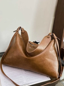 Vintage Pleated PU Leather Hobo Bag For Women Large Capacity Shoulder Bag Simple Fashion Tote For Daily Commuting Office