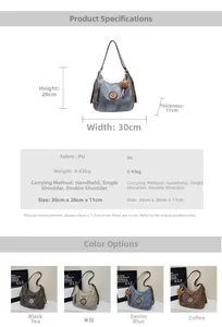 Tabella taglie dettagliata per borsa tote con dimensioni 30x28x11cm e materiale in PU