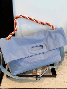 Sac Cabas en Nylon Grande Capacité Avec Poignée Tressée Contrastée Sac à Bandoulière Urbain Décontracté Pour Femme Voyage