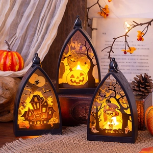 Lanterna LED di Halloween Luce Decorativa ad Arco Gotico Motivo Zucca Scheletro Castello Decorazione Festa a Batteria