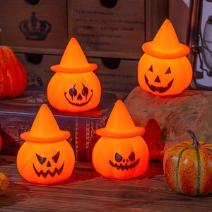 Halloween LED Pumpkin Lantern With Witch Hat HIPS Plastic Decorative Night Light Table Ornament For Party Festive Home Decor