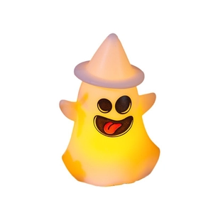 Glowing Halloween ghost night light with wizard hat and funny expression for desk decor