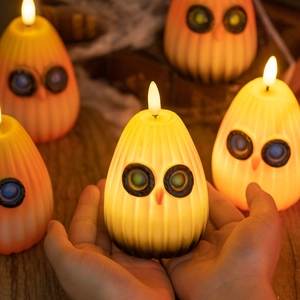 Veilleuse LED hibou d'Halloween avec flamme vacillante pour décoration de table festive