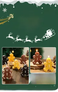 Detailed close-up of gingerbread man scented candles with cozy Christmas pine cone decor