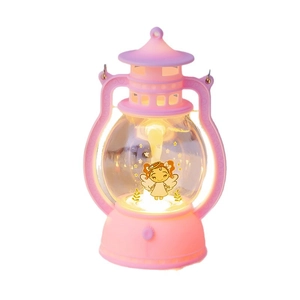 Vintage pink lantern night light with cute angel pattern and warm glowing LED light