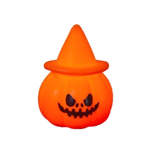 Glowing Halloween pumpkin lantern with a black witch hat on a clean white background