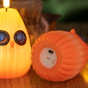 Bougie LED chouette citrouille d'Halloween avec flamme chaude et interrupteur en bas