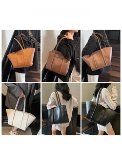 Collage of fashion tote bags in various colors shown on models for daily wear