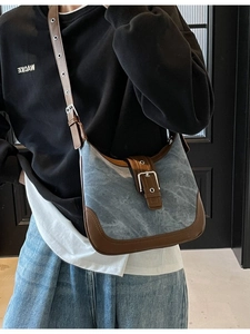 Sac Bandoulière Rétro pour Femmes Grande Capacité Mode Simili Cuir Texture Denim Couleur Contrastée Sac à Épaule