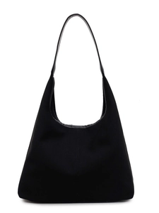 Minimalist black hobo tote bag in canvas and faux leather for everyday commuting