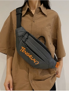 Sac Bandoulière Sportif Femme Imperméable en Cuir PU Sac Poitrine Banane Décontracté Streetwear Imprimé Lettres pour Voyage
