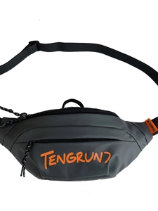 Sacoche de sport gris foncé imperméable avec bandoulière et détails orange vifs
