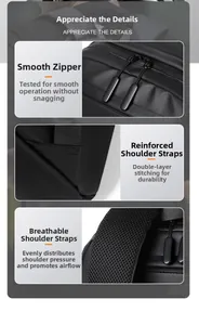 Detail of smooth zippers, reinforced shoulder straps, and breathable mesh padding