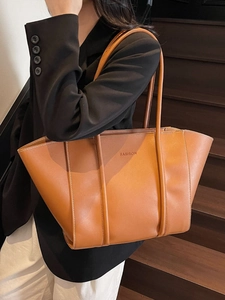 Women Large Capacity PU Leather Tote Bag Vintage Contrast Stitching Underarm Shoulder Bag For Daily Work Office Ladies Fashion Bag