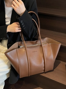 Women Large Capacity PU Leather Tote Bag Retro Shoulder Handbag With Fashion Letter Contrast Stitching Office Commute Bag