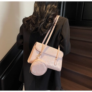 Bolso de hombro rosa de cuero PU con relieve de cachorro y monedero redondo extraíble
