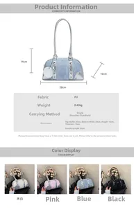 Detailed size chart for retro bowling bag showing dimensions 28x14x10cm and multi-colors