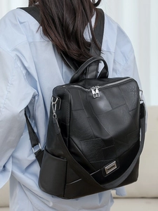 Zaino da Donna in Pelle PU con Patchwork Retrò Grande Capacità Borsa da Viaggio alla Moda con Diverse Modalità di Trasporto per l'Uso Quotidiano