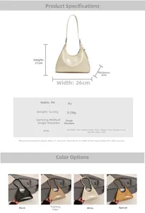 Detailed size chart and specifications for the minimalist PU leather shoulder handbag