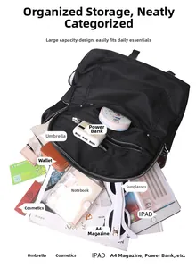 Detailed interior of nylon backpack showing large capacity for 10-inch tablets and A4 files