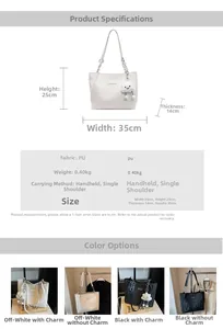 Detailed size specifications and material chart for large capacity PU leather tote bag