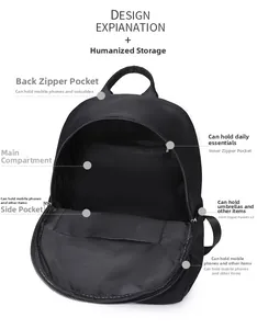 Detail of waterproof nylon backpack with main pocket and hidden anti-theft back pocket