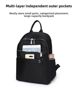 Detailed interior of black nylon backpack showing multi-layer storage and high capacity