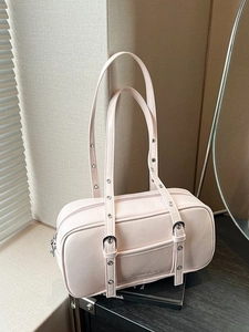 Women Retro PU Leather Boston Handbag Metallic Glossy Crossbody Bag With Grommet Adjustable Strap Y2K Fashion Shoulder Bag