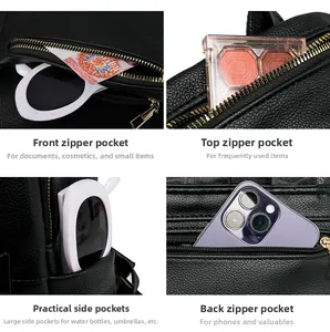 Dettaglio dello zaino in pelle con sistema multi-tasche e tasca posteriore antifurto