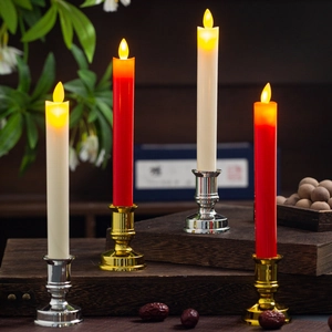 LED Flameless Long Pole Candle With Retro Plated Base Battery Operated Decorative Taper Candles For Home Wedding Party
