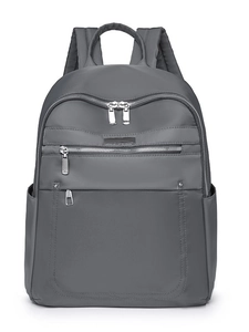 Deep grey waterproof nylon backpack with multi-zipper compartments and side pockets