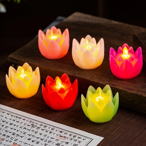 Lotus Shape LED Electronic Candle Lamp Flickering Flame Smokeless Battery Operated Prayer Light For Buddhist Temple Altar
