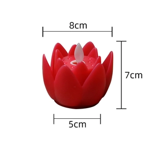 Macro shot showing dimensions of red lotus LED electronic candle lamp for decoration