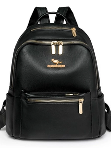 Zaino da donna minimalista in pelle nera con trama litchi e dettagli metallici dorati