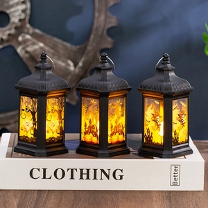 Halloween Decorative LED Lantern With Handle Pumpkin Witch Ghost Pattern Warm Light Festive Party Home Table Hanging Decor