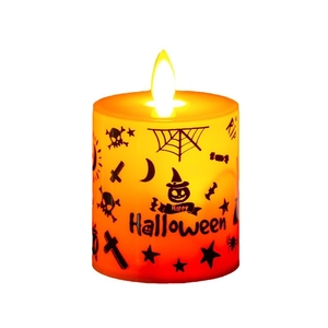 Candela LED per Halloween con fiamma tremolante e decorazione a forma di zucca e ragno