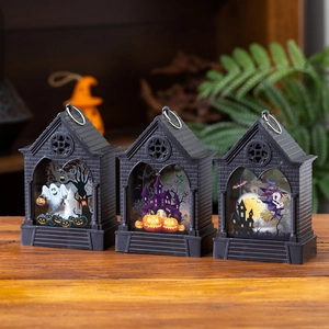Three-piece Halloween haunted house lantern set with pumpkin and witch patterns for decor