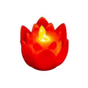 Red lotus LED electronic candle lamp with warm flickering flame for home temple decor