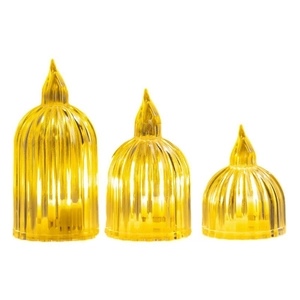 Three sizes of yellow LED flameless candle lamps with ribbed resin for outdoor camping