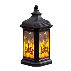 Halloween pumpkin lantern lamp with spooky castle and bat print for party decoration
