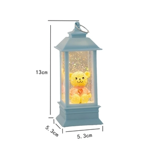 Detail view of 13cm LED water lantern with cute bear and glitter, dimensions labeled