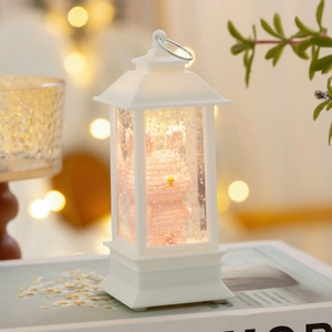 Creative LED water-filled lantern with a cute pink bunny and sparkling glitters inside