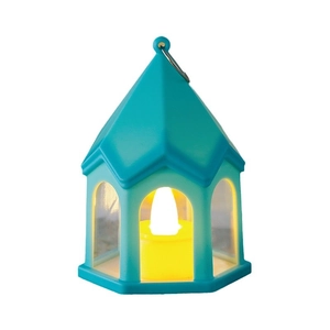 Teal European lantern night light with LED electronic candle and metal hanging ring